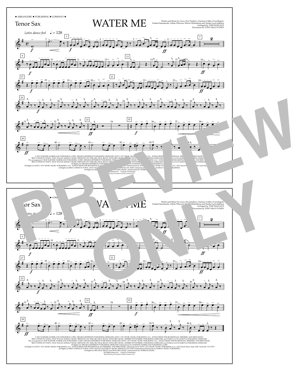 Download Lizzo Water Me (arr. Tom Wallace) - Tenor Sax Sheet Music