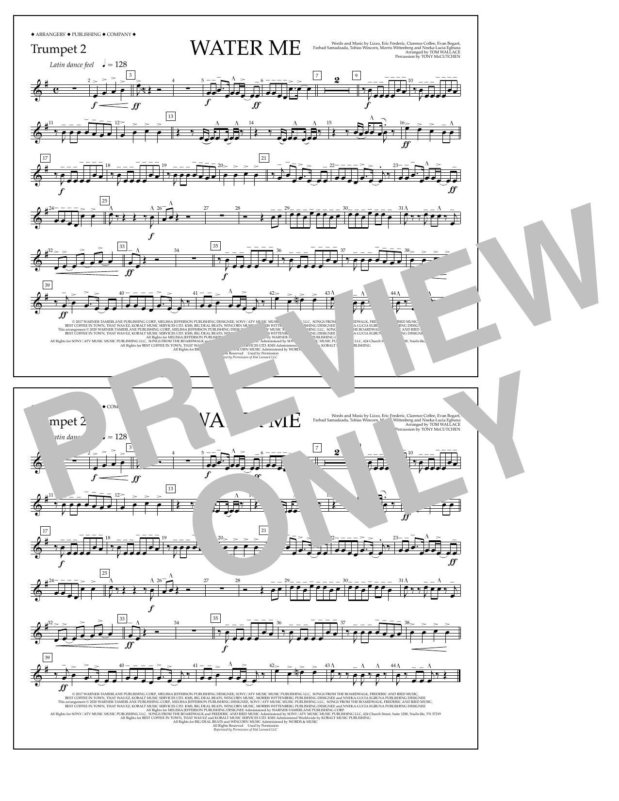 Download Lizzo Water Me (arr. Tom Wallace) - Trumpet 2 Sheet Music
