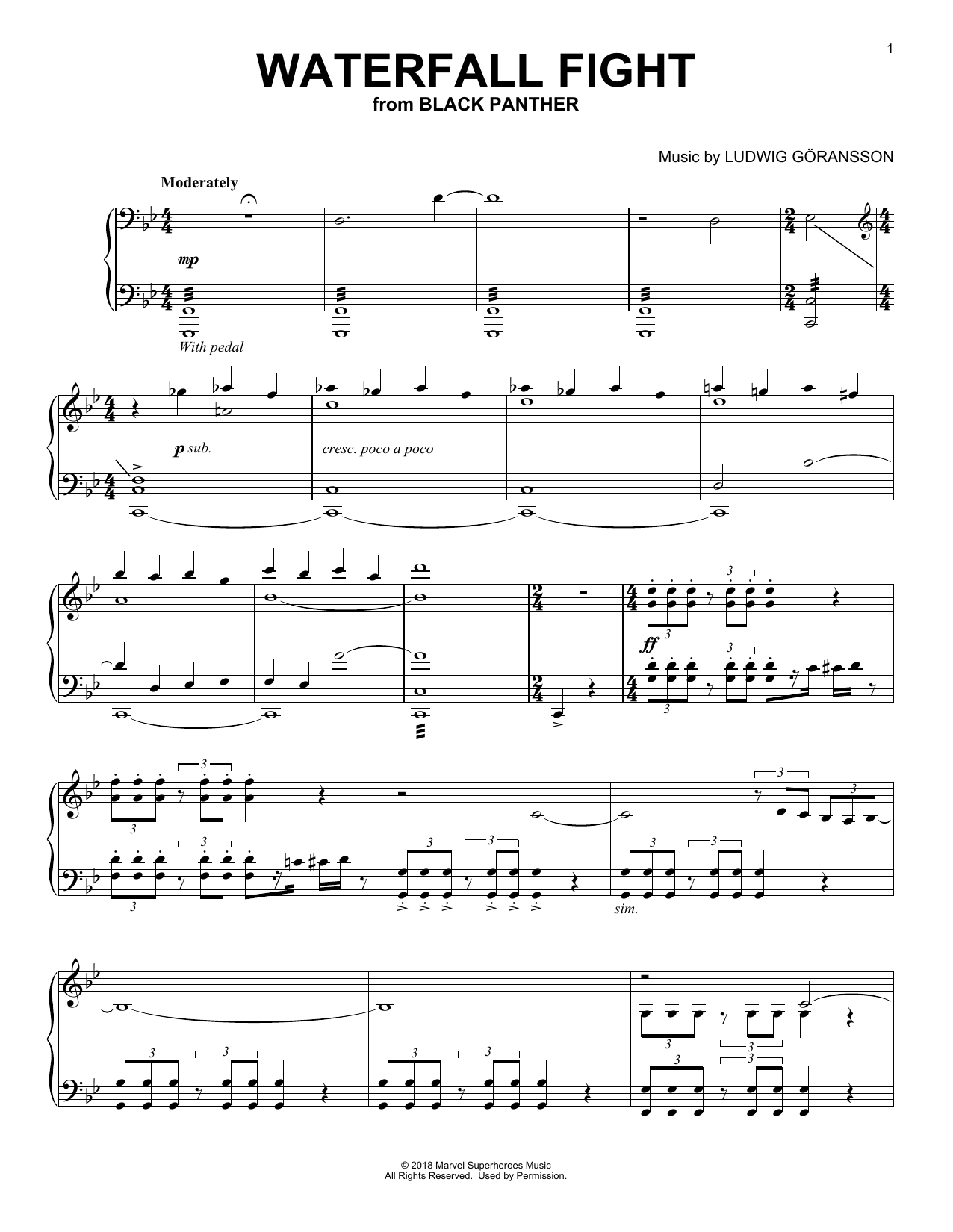 Download Ludwig Goransson Waterfall Fight (from Black Panther) Sheet Music