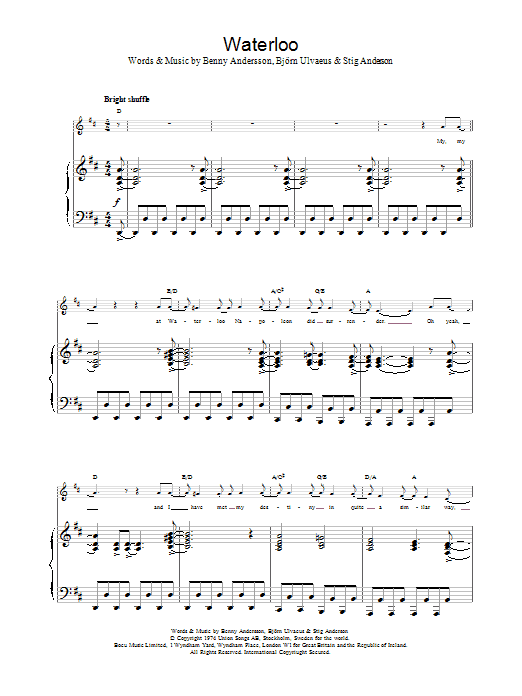 ABBA Waterloo sheet music notes printable PDF score