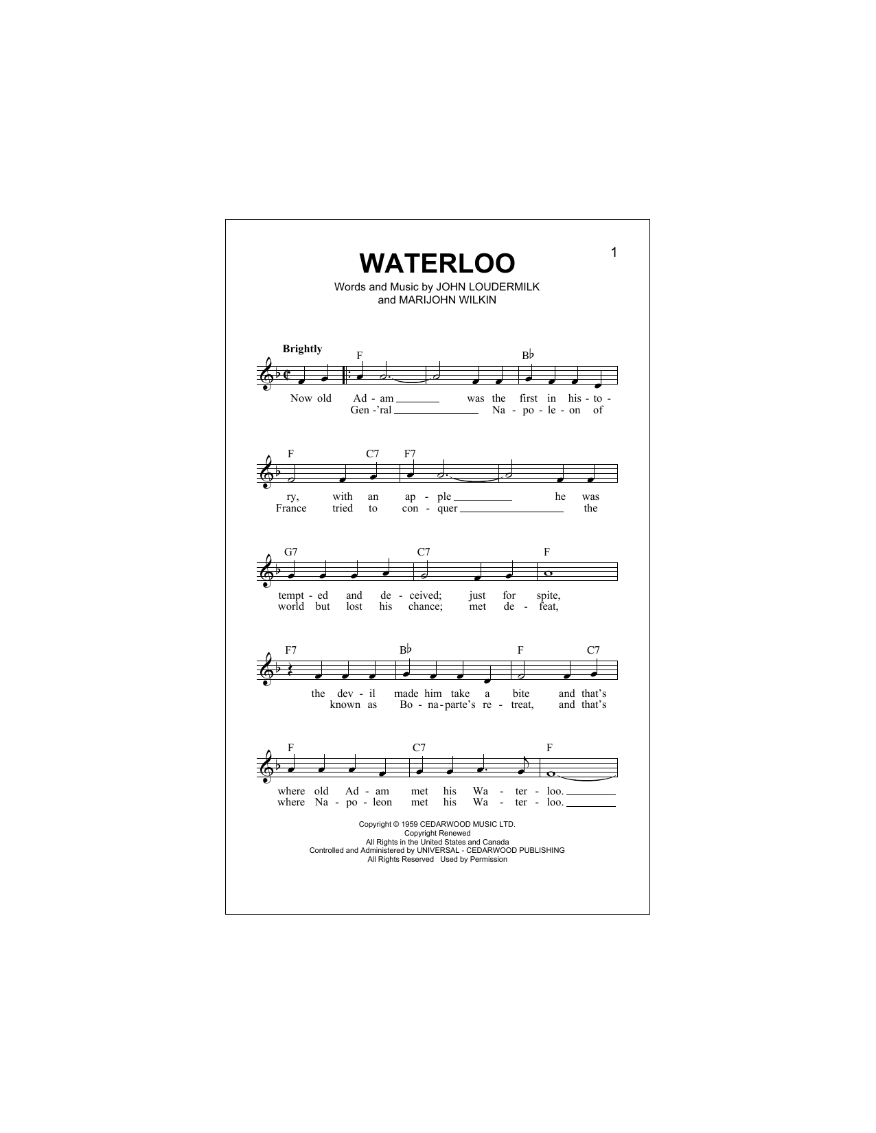 Download Stonewall Jackson Waterloo Sheet Music