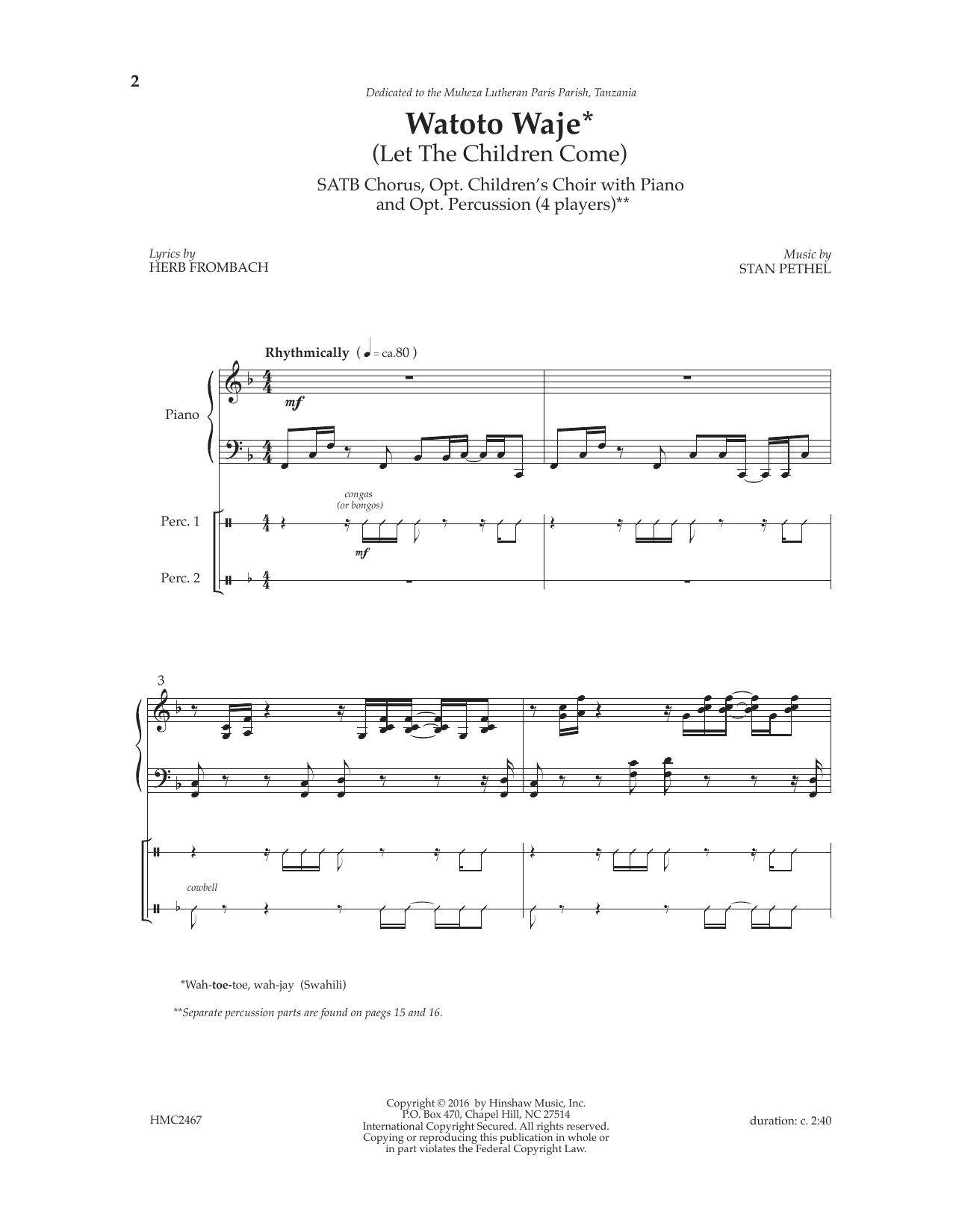 Download Stan Pethel Watoto Waje (Let The Children Come) Sheet Music