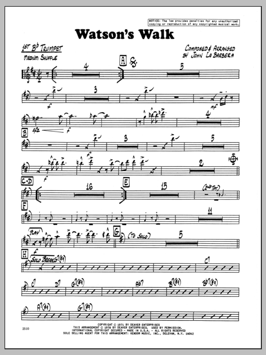 Download John LaBarbara Watson's Walk - 1st Bb Trumpet Sheet Music