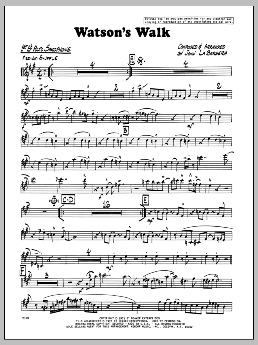 Download John LaBarbara Watson's Walk - 1st Eb Alto Saxophone Sheet Music