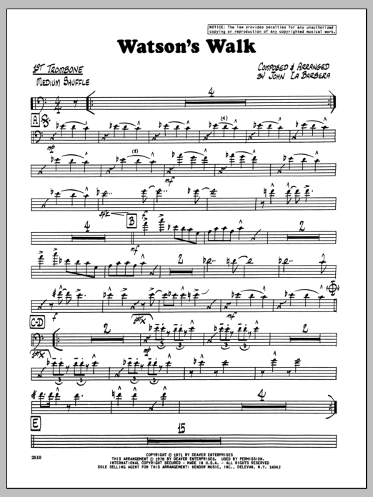 Download John LaBarbara Watson's Walk - 1st Trombone Sheet Music