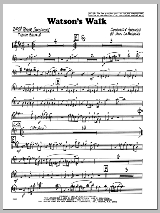 Download John LaBarbara Watson's Walk - 2nd Bb Tenor Saxophone Sheet Music