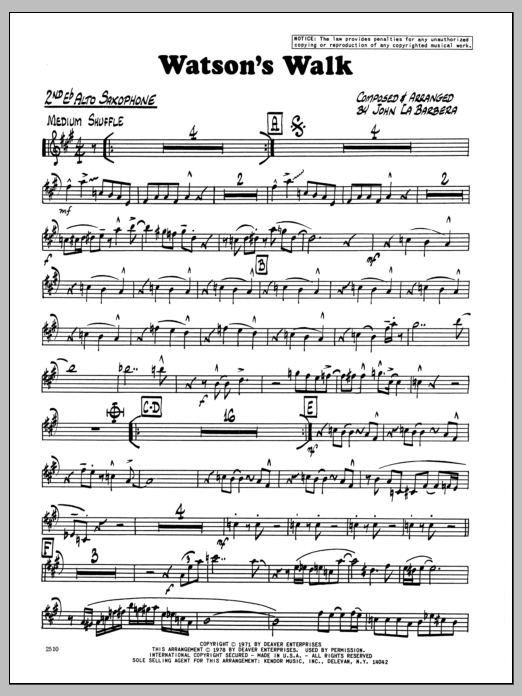 Download John LaBarbara Watson's Walk - 2nd Eb Alto Saxophone Sheet Music
