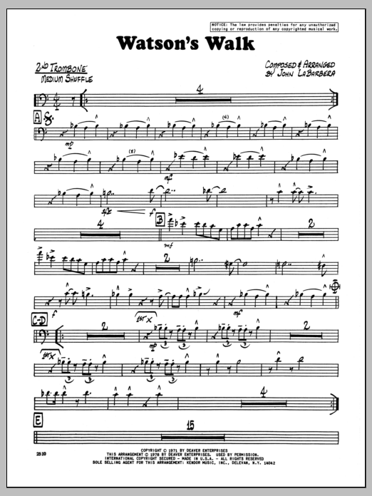 Download John LaBarbara Watson's Walk - 2nd Trombone Sheet Music
