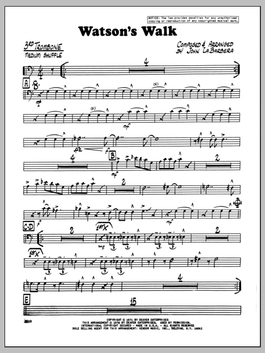 Download John LaBarbara Watson's Walk - 3rd Trombone Sheet Music