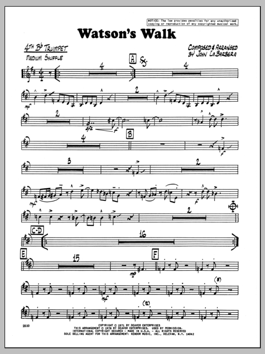 Download John LaBarbara Watson's Walk - 4th Bb Trumpet Sheet Music