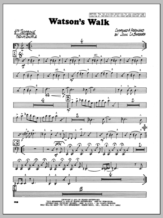 Download John LaBarbara Watson's Walk - 4th Trombone Sheet Music