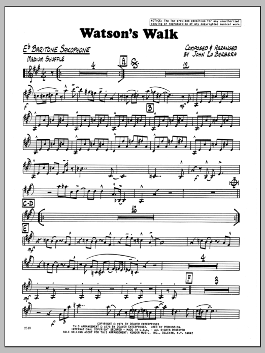 Download John LaBarbara Watson's Walk - Eb Baritone Sax Sheet Music