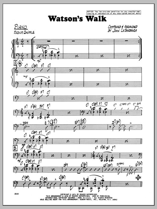 Download John LaBarbara Watson's Walk - Piano Sheet Music