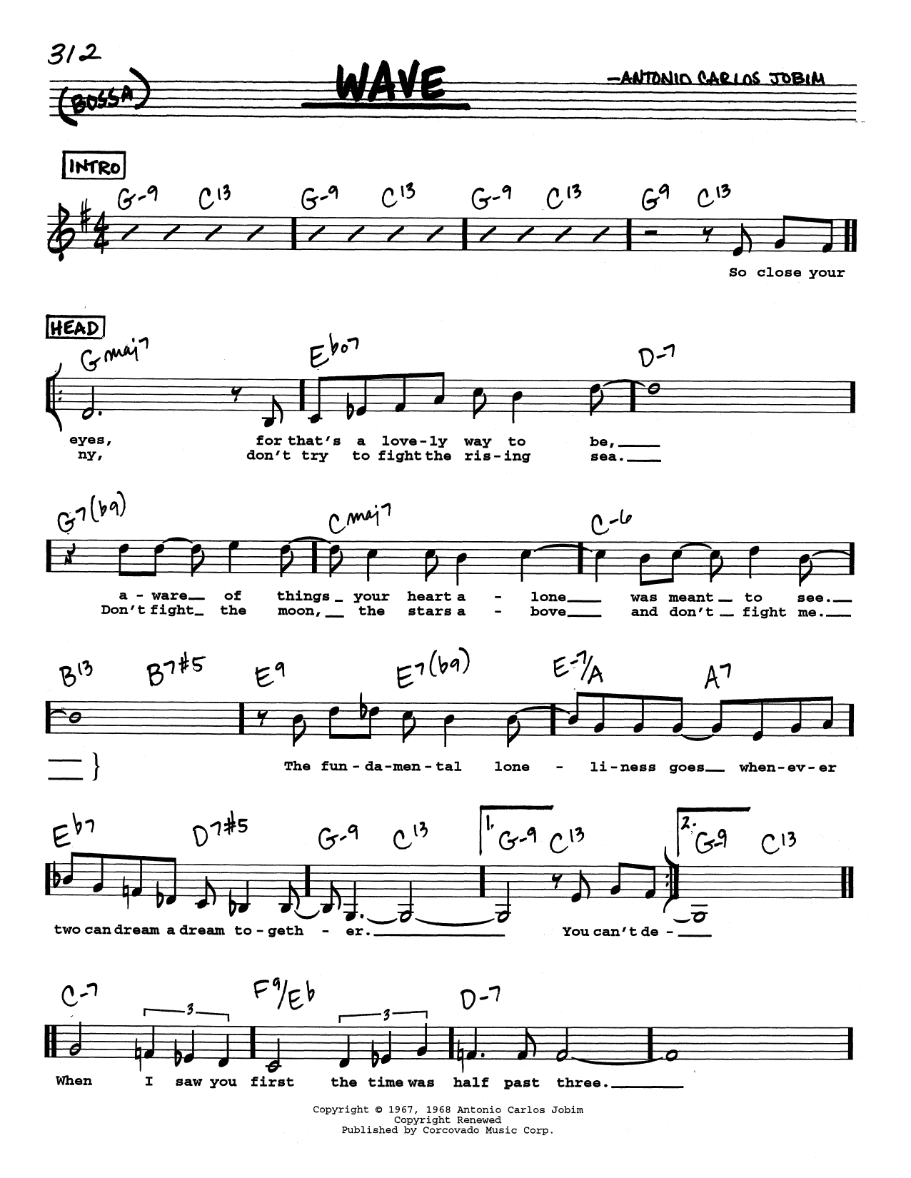 Antonio Carlos Jobim Wave (Low Voice) sheet music notes printable PDF score
