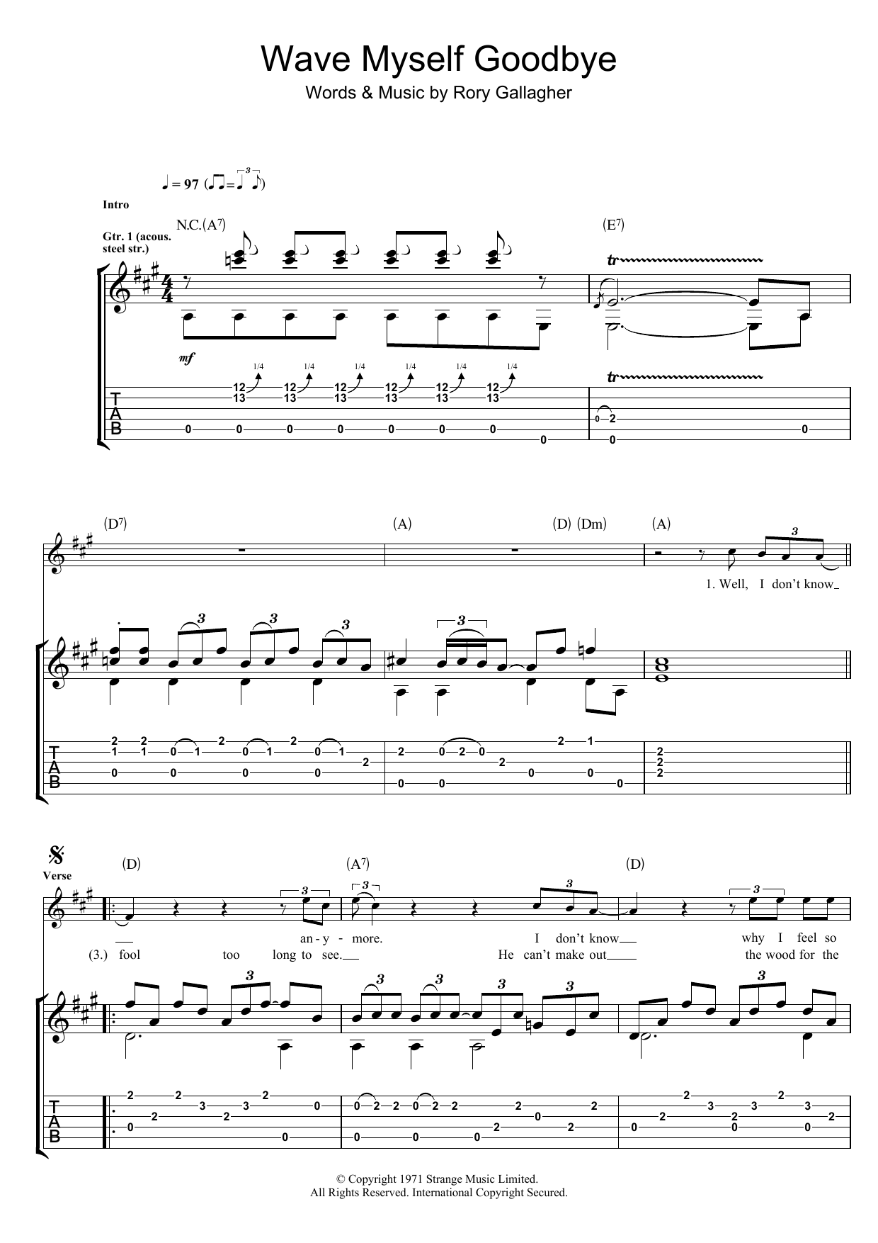 Download Rory Gallagher Wave Myself Goodbye Sheet Music