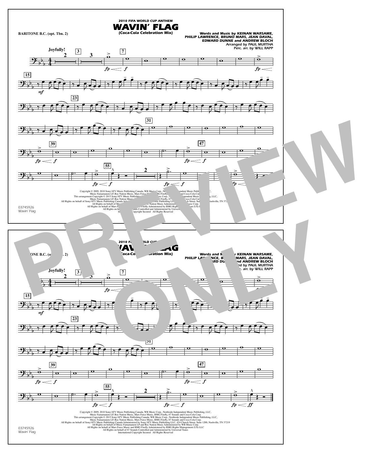 Download Paul Murtha Wavin' Flag - Baritone B.C. (Opt. Tbn. Sheet Music