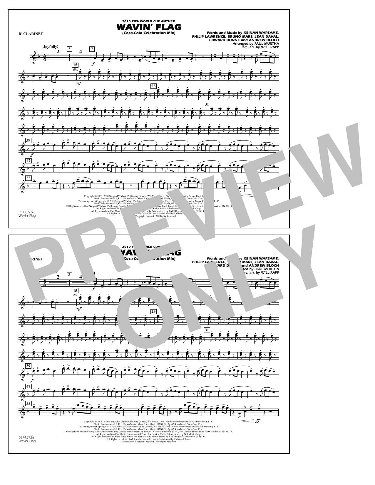 Download Paul Murtha Wavin' Flag - Bb Clarinet Sheet Music