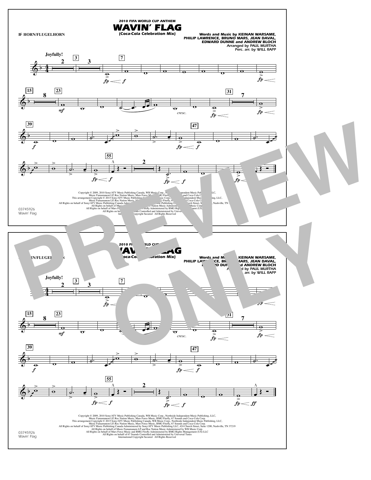 Download Paul Murtha Wavin' Flag - Bb Horn/Flugelhorn Sheet Music