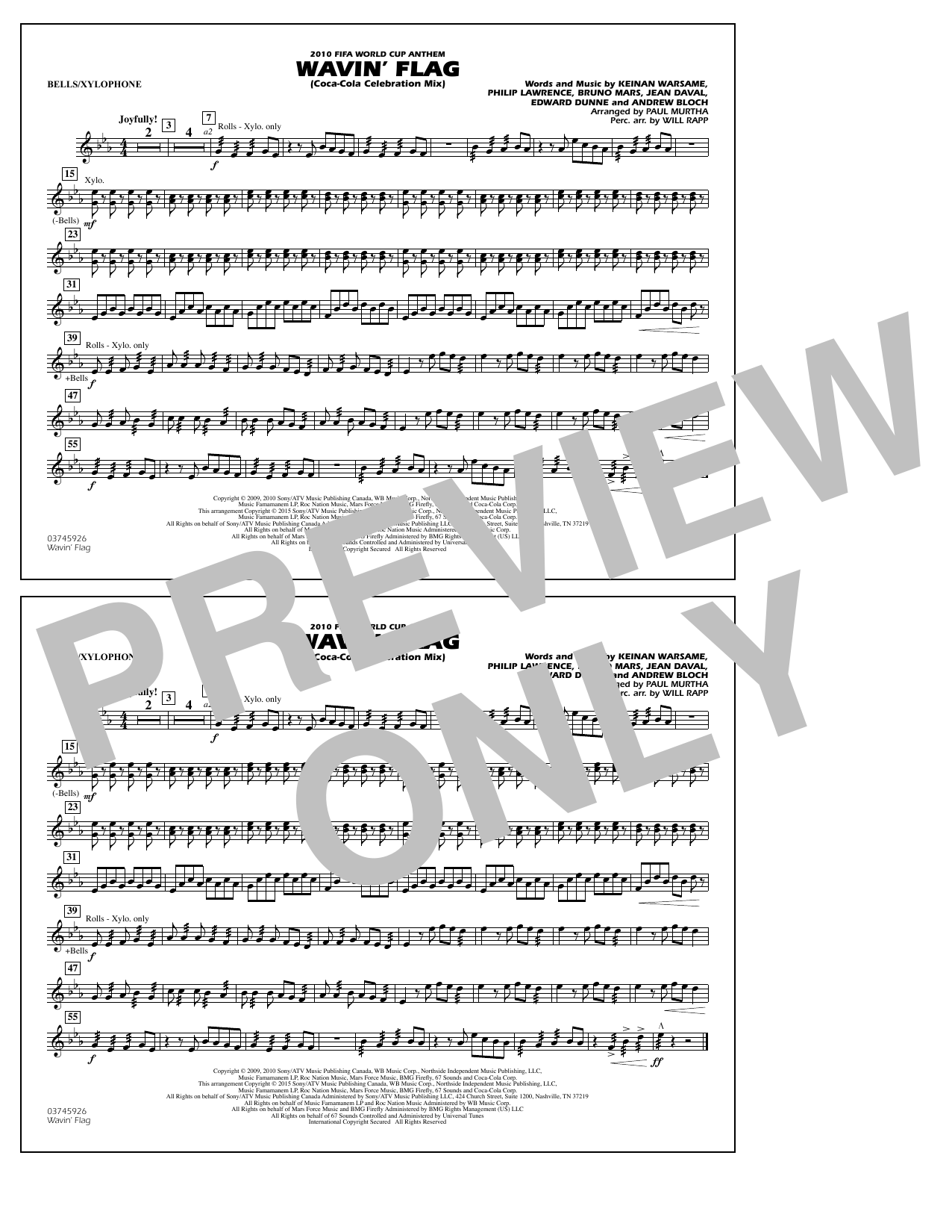 Download Paul Murtha Wavin' Flag - Bells/Xylophone Sheet Music