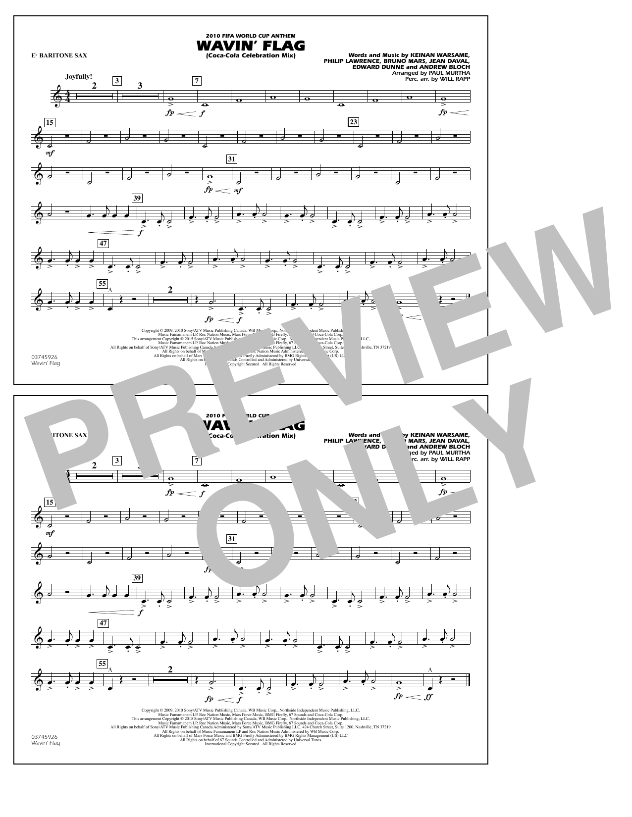 Download Paul Murtha Wavin' Flag - Eb Baritone Sax Sheet Music