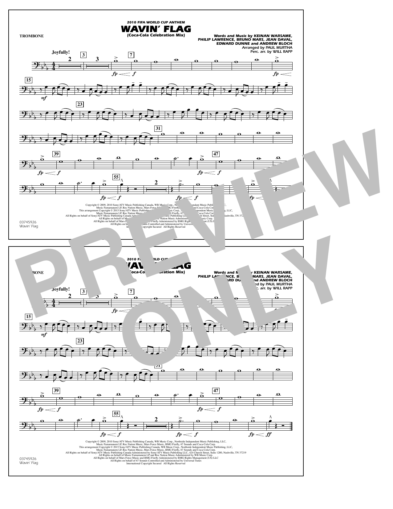 Download Paul Murtha Wavin' Flag - Trombone Sheet Music