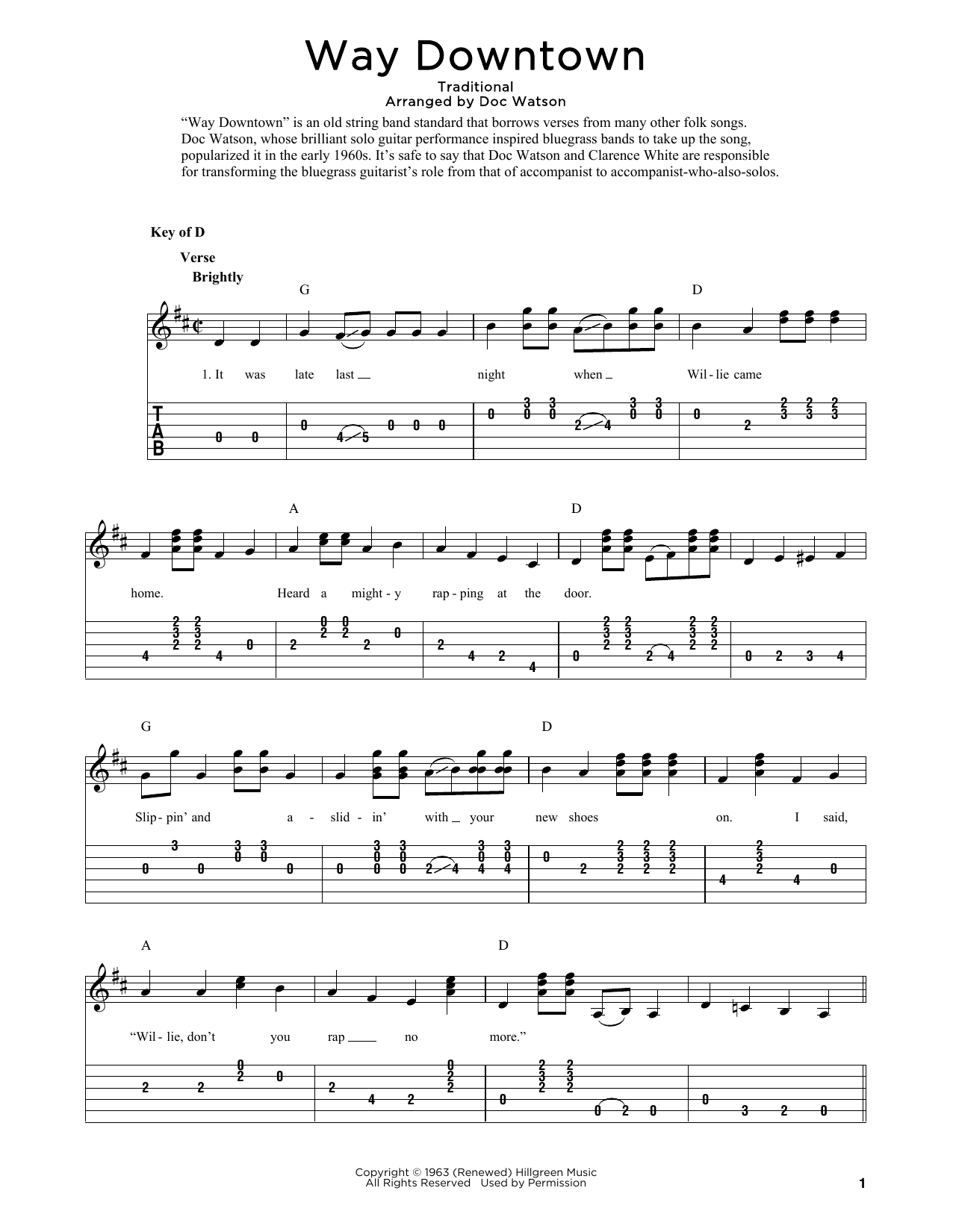 Download Nitty Gritty Dirt Band & Doc Watson Way Downtown (arr. Fred Sokolow) Sheet Music