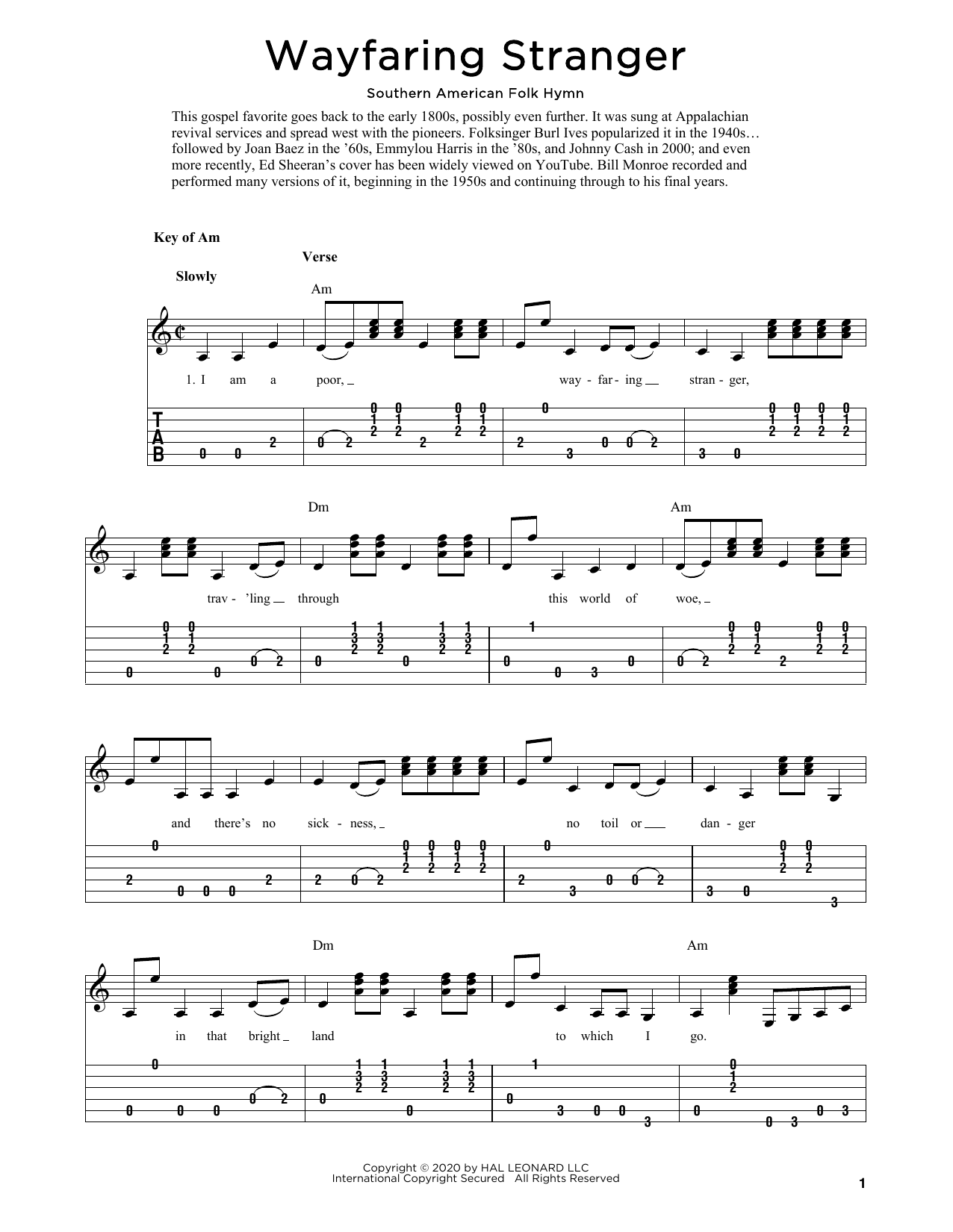Download Southern American Folk Hymn Wayfaring Stranger (arr. Fred Sokolow) Sheet Music