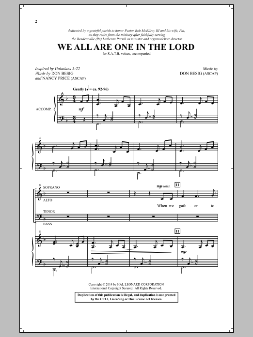 Download Don Besig We All Are One In The Lord Sheet Music