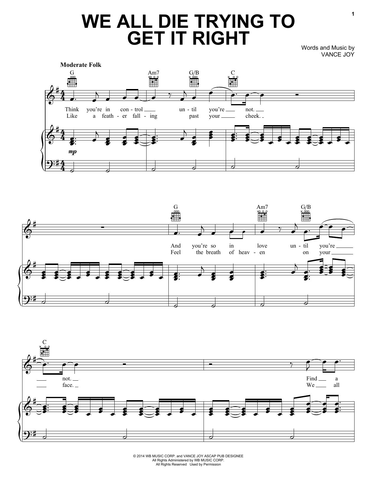 Download Vance Joy We All Die Trying To Get It Right Sheet Music