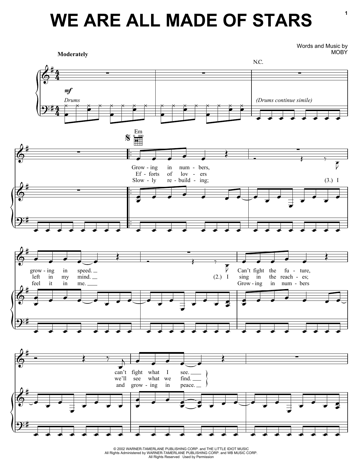 Download Moby We Are All Made Of Stars Sheet Music