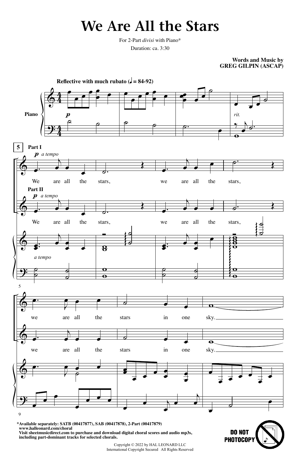 Download Greg Gilpin We Are All The Stars Sheet Music