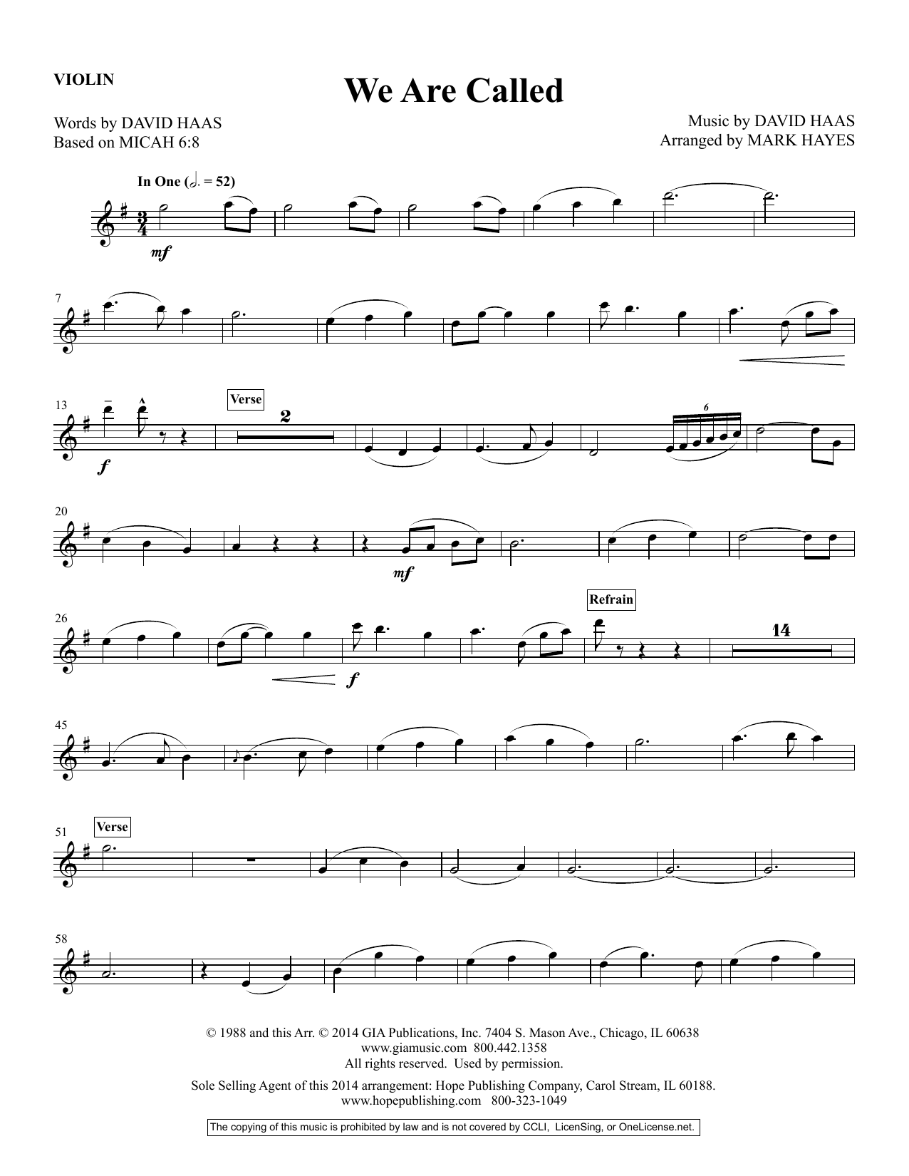 Download Mark Hayes We Are Called - Violin Sheet Music