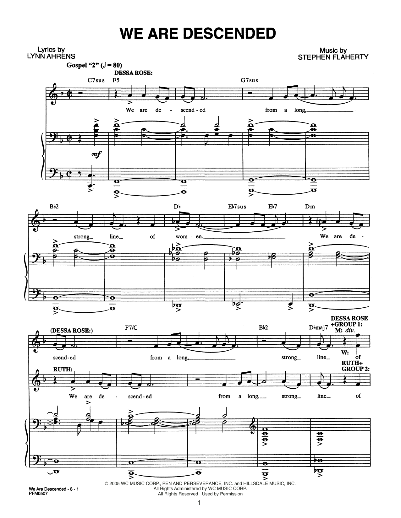 Download Lynn Ahrens and Stephen Flaherty We Are Descended (from Dessa Rose: A Ne Sheet Music