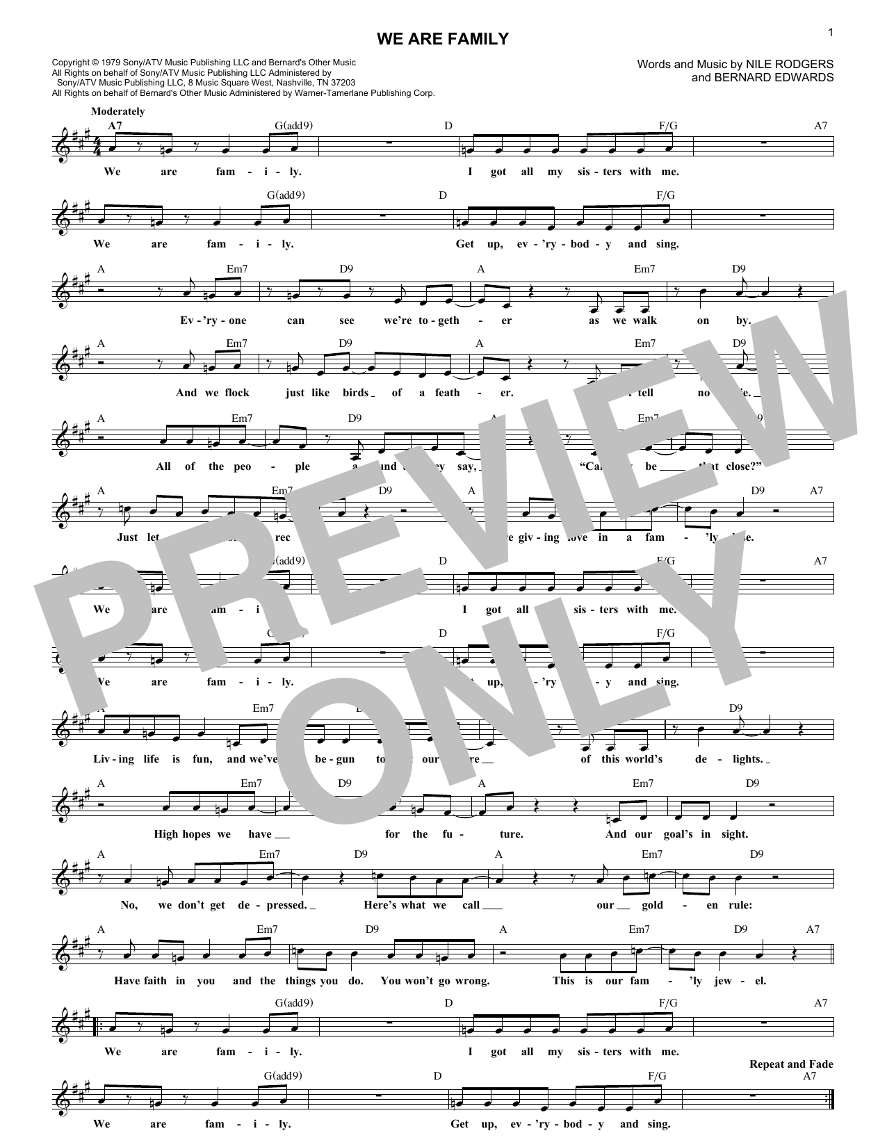 Download Sister Sledge We Are Family Sheet Music