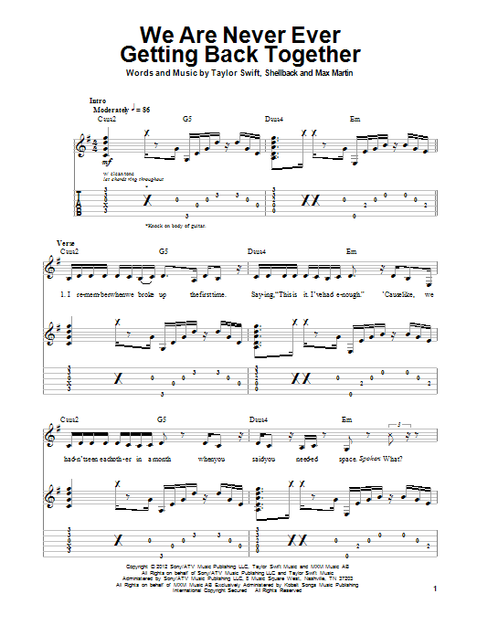 Download Taylor Swift We Are Never Ever Getting Back Together Sheet Music