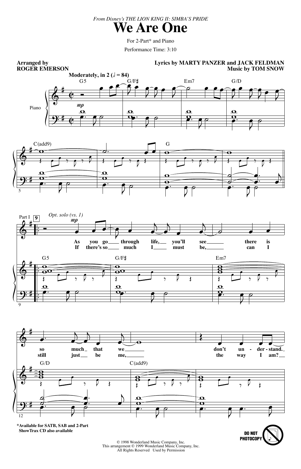 Download Cam Clarke & Charity Sanoy We Are One (from The Lion King II: Simb Sheet Music