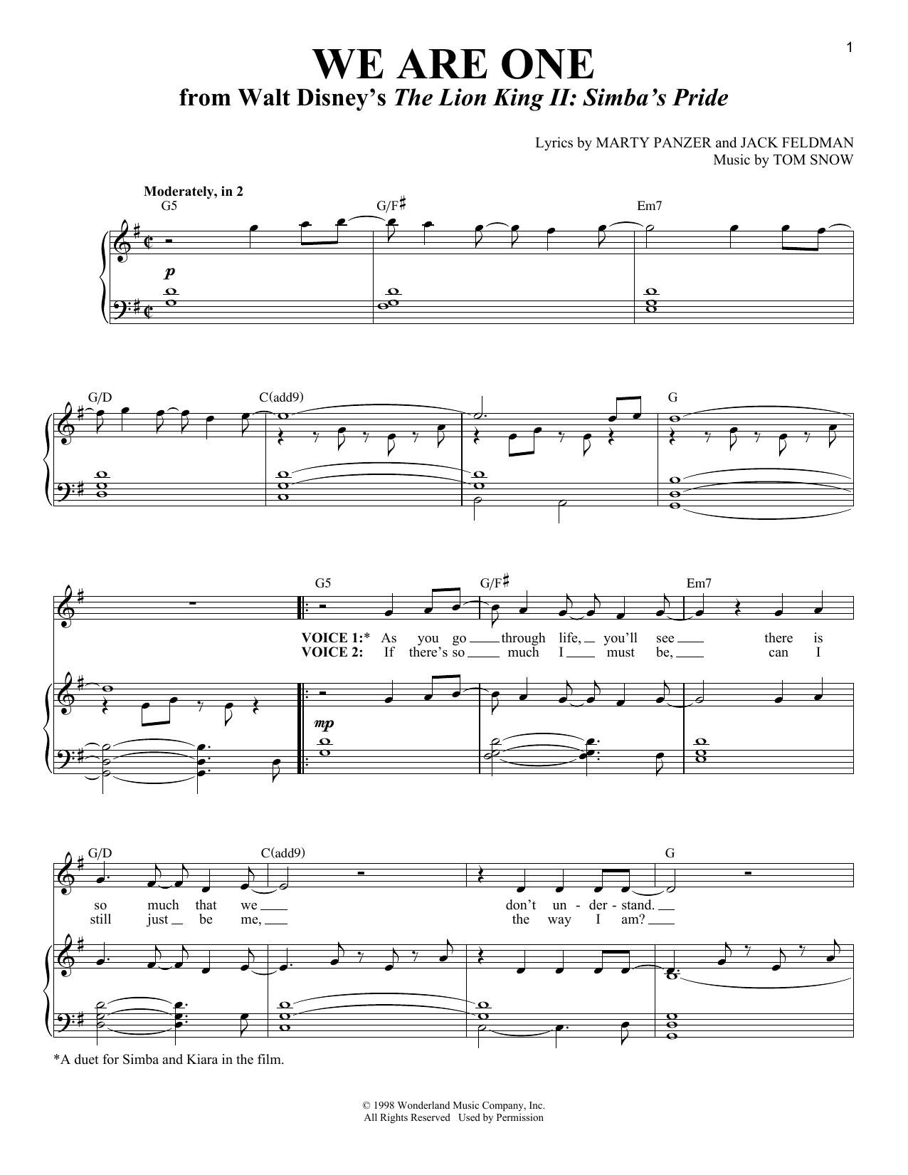 Download Cam Clarke and Charity Sanoy We Are One (from The Lion King II: Simb Sheet Music