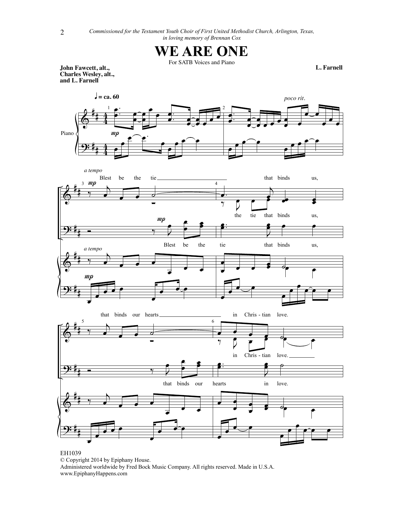 Download Laura Farnell We Are One Sheet Music