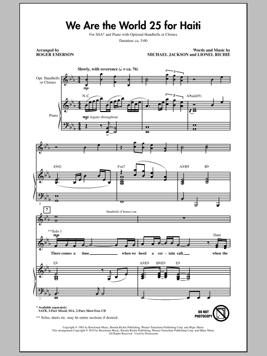 Download Roger Emerson We Are The World 25 For Haiti Sheet Music