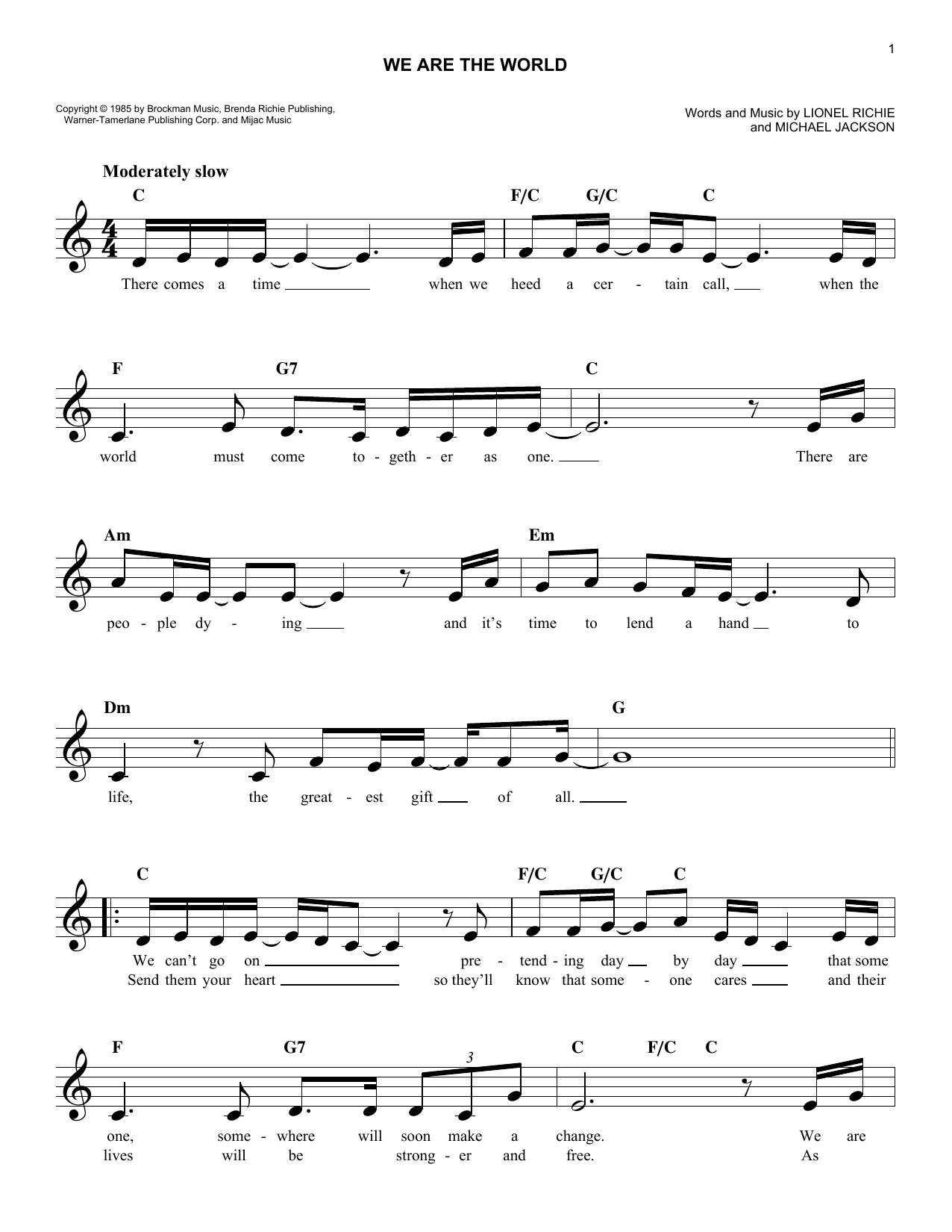 Download USA For Africa We Are The World Sheet Music