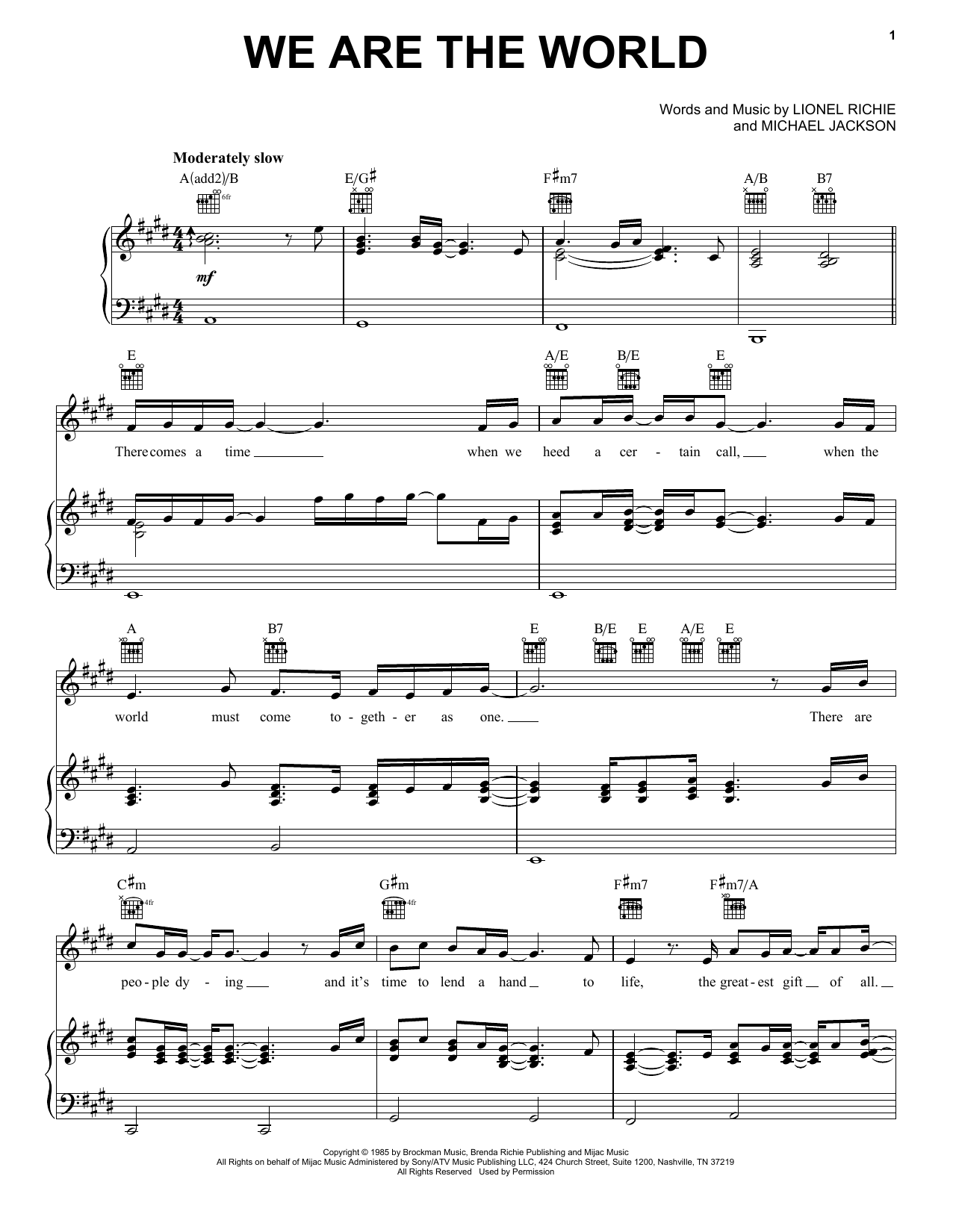 Download USA For Africa We Are The World Sheet Music