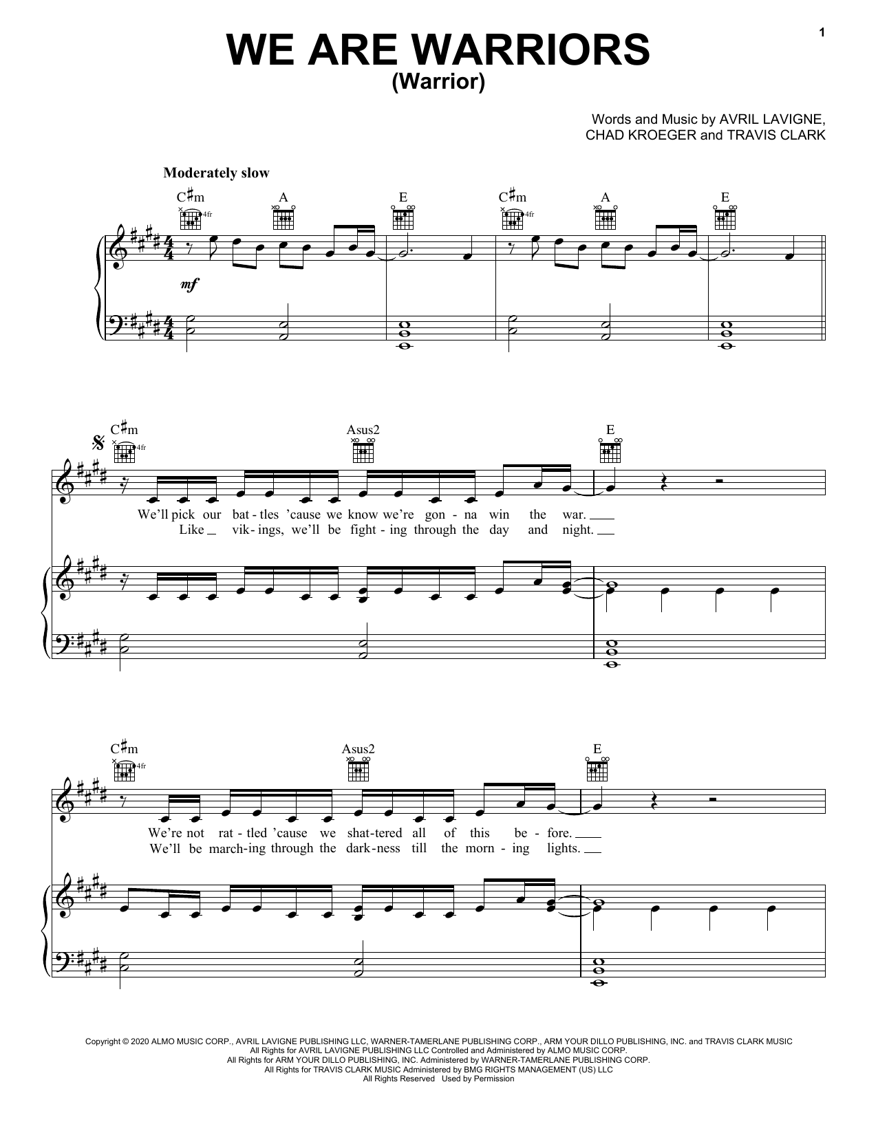 Download Avril Lavigne We Are Warriors Sheet Music