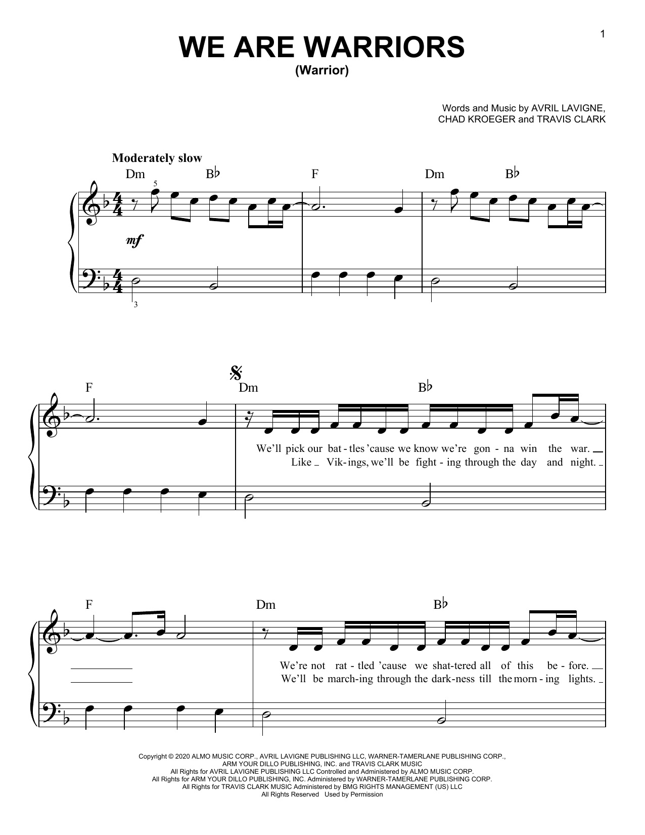 Download Avril Lavigne We Are Warriors (Warrior) Sheet Music
