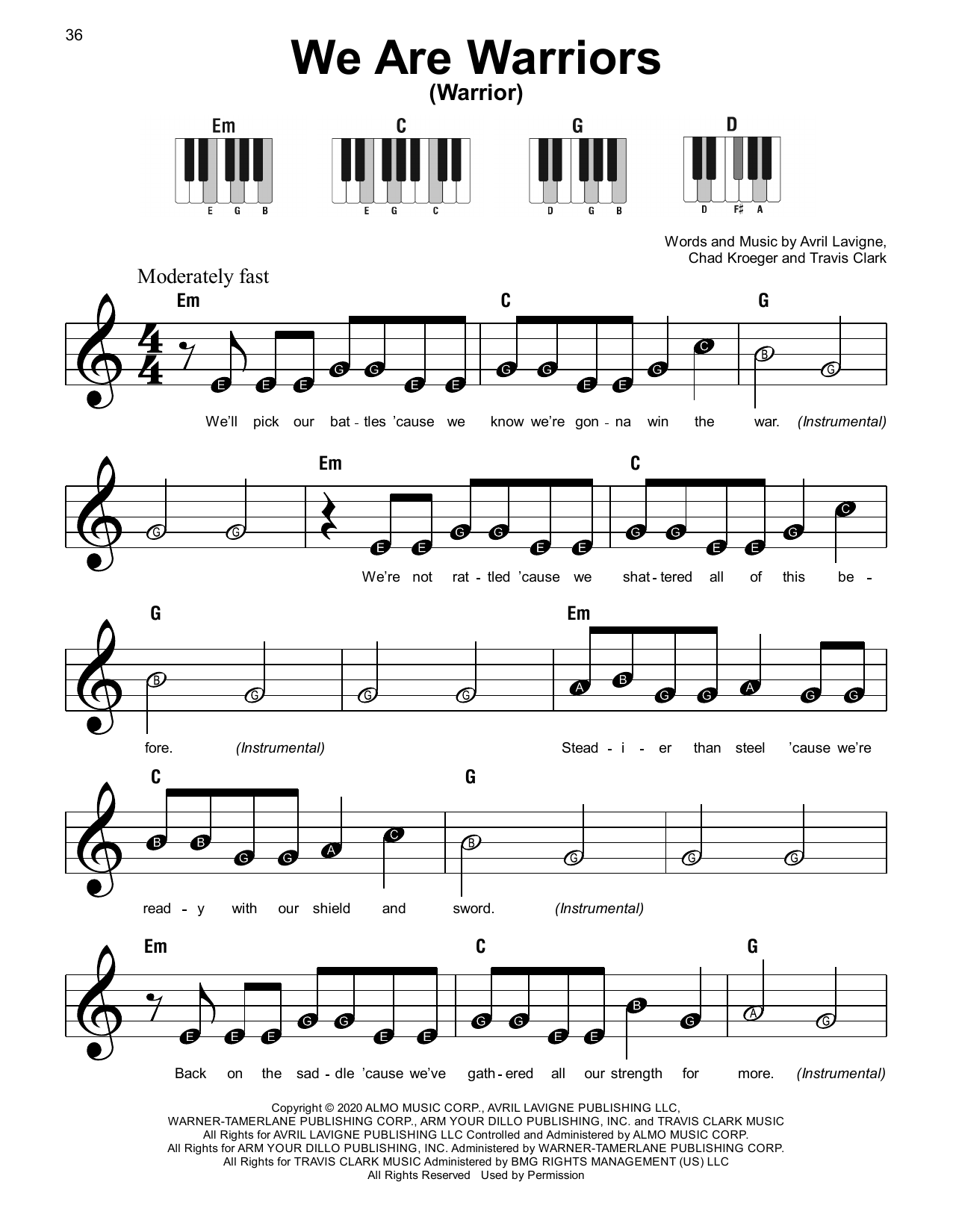 Download Avril Lavigne We Are Warriors (Warrior) Sheet Music