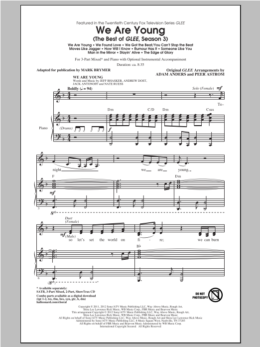 Download Mark Brymer We Are YoungThe Best Of Glee Season 3 ( Sheet Music
