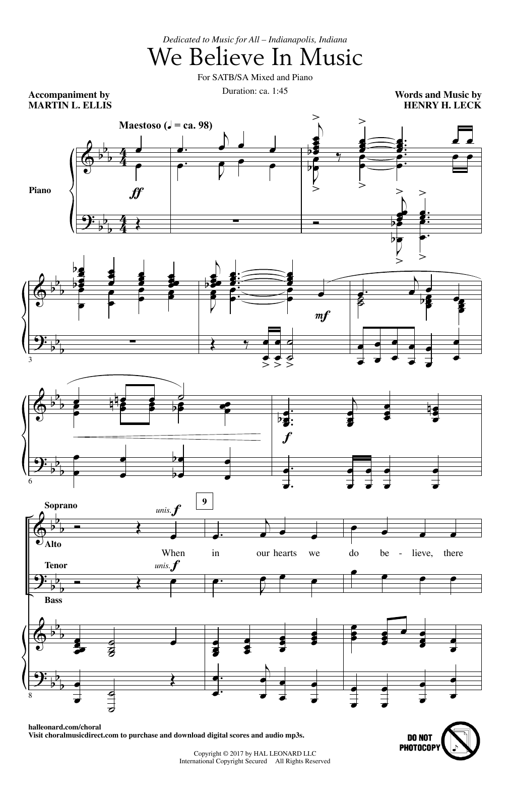 Download Henry Leck We Believe In Music Sheet Music