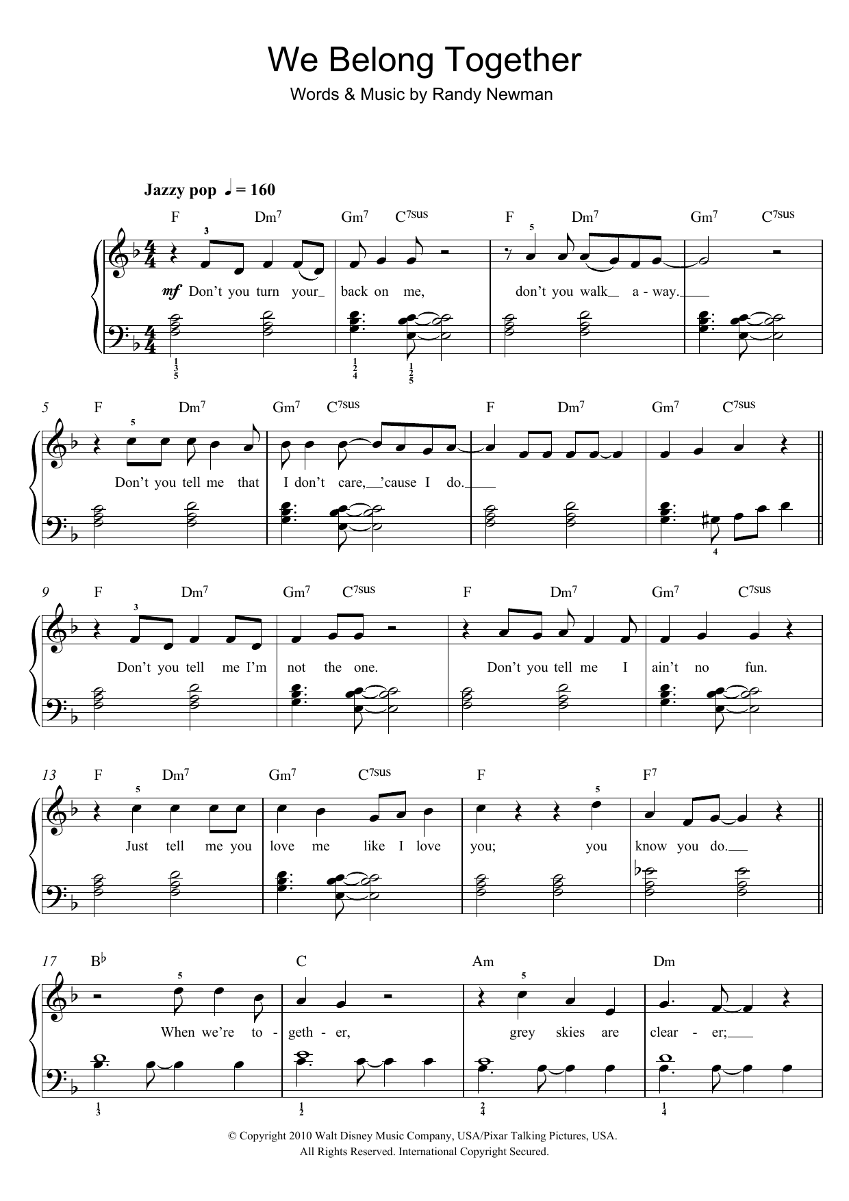 Download Randy Newman We Belong Together (From Toy Story 3) Sheet Music