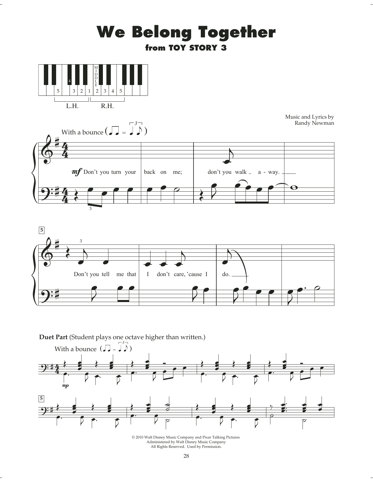 Randy Newman We Belong Together (from Toy Story 3) sheet music notes printable PDF score