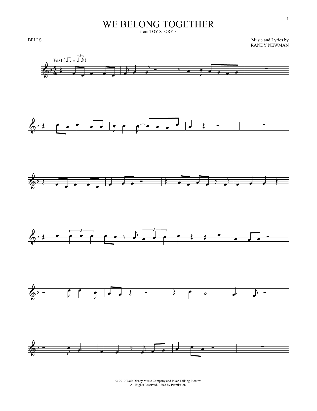 Download Randy Newman We Belong Together (from Disney's Toy S Sheet Music