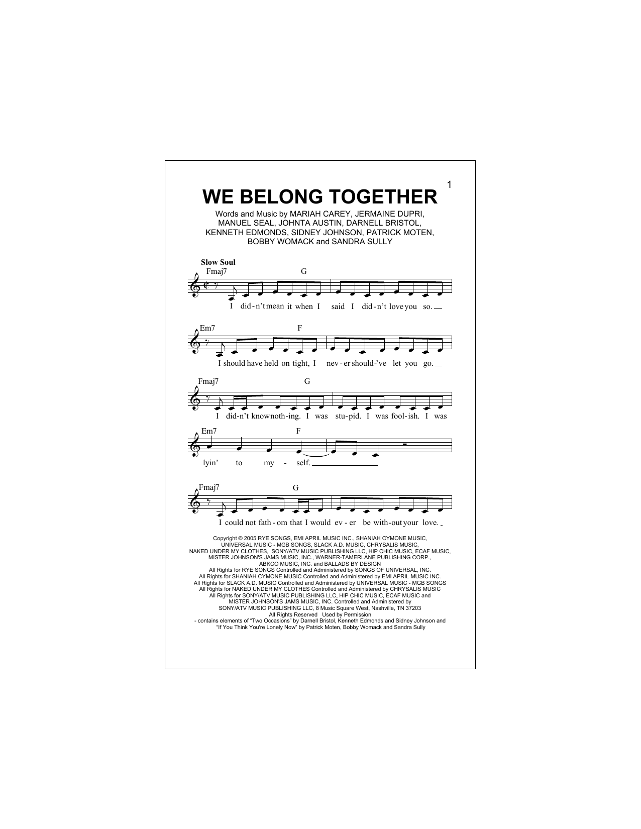 Download Mariah Carey We Belong Together Sheet Music